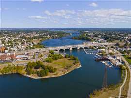 Aerial view of the Washington Bridge in Providence, Rhode Island USA