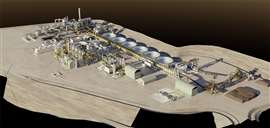 A digital render of Ioneer's planned processing plant for Rhyolite Ridge in Nevada, USA